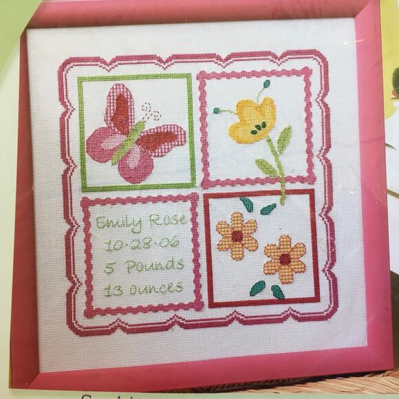 Bucilla Birth Record Announcement Baby Girl Counted Cross Stitch Sophie NEW - Picture 3 of 4